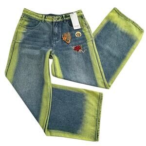 NWT Akira Kelyn Wide Leg Acid Jeans Neon Green Large